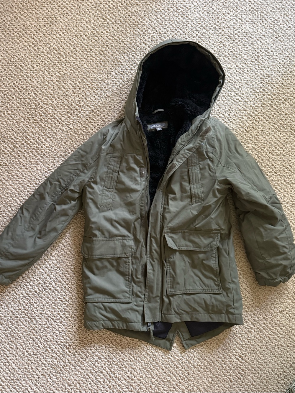 Kids Olive Green Hooded Winter Parka Jacket